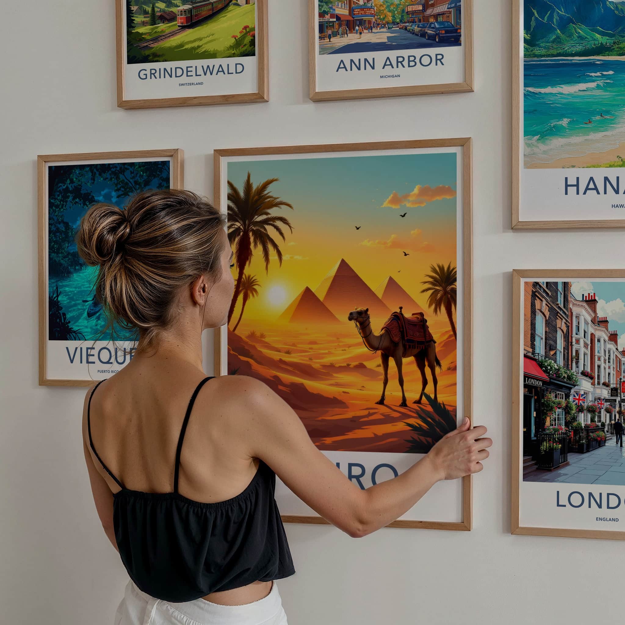 Cairo Poster - Egypt Travel Art - Ancient Pyramids Camel Home Decor