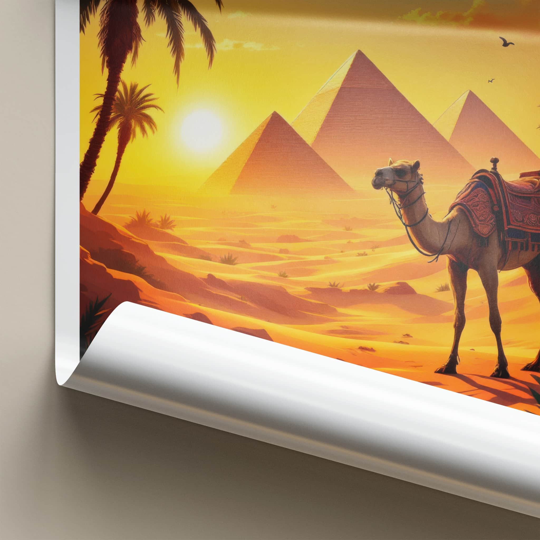 Cairo Poster - Egypt Travel Art - Ancient Pyramids Camel Home Decor