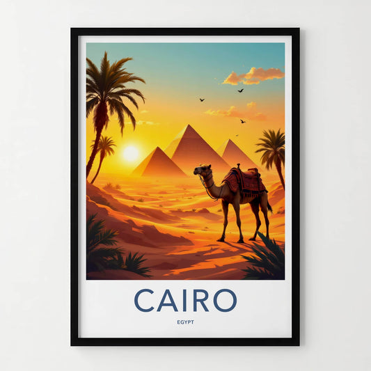 Cairo Poster - Egypt Travel Art - Ancient Pyramids Camel Home Decor
