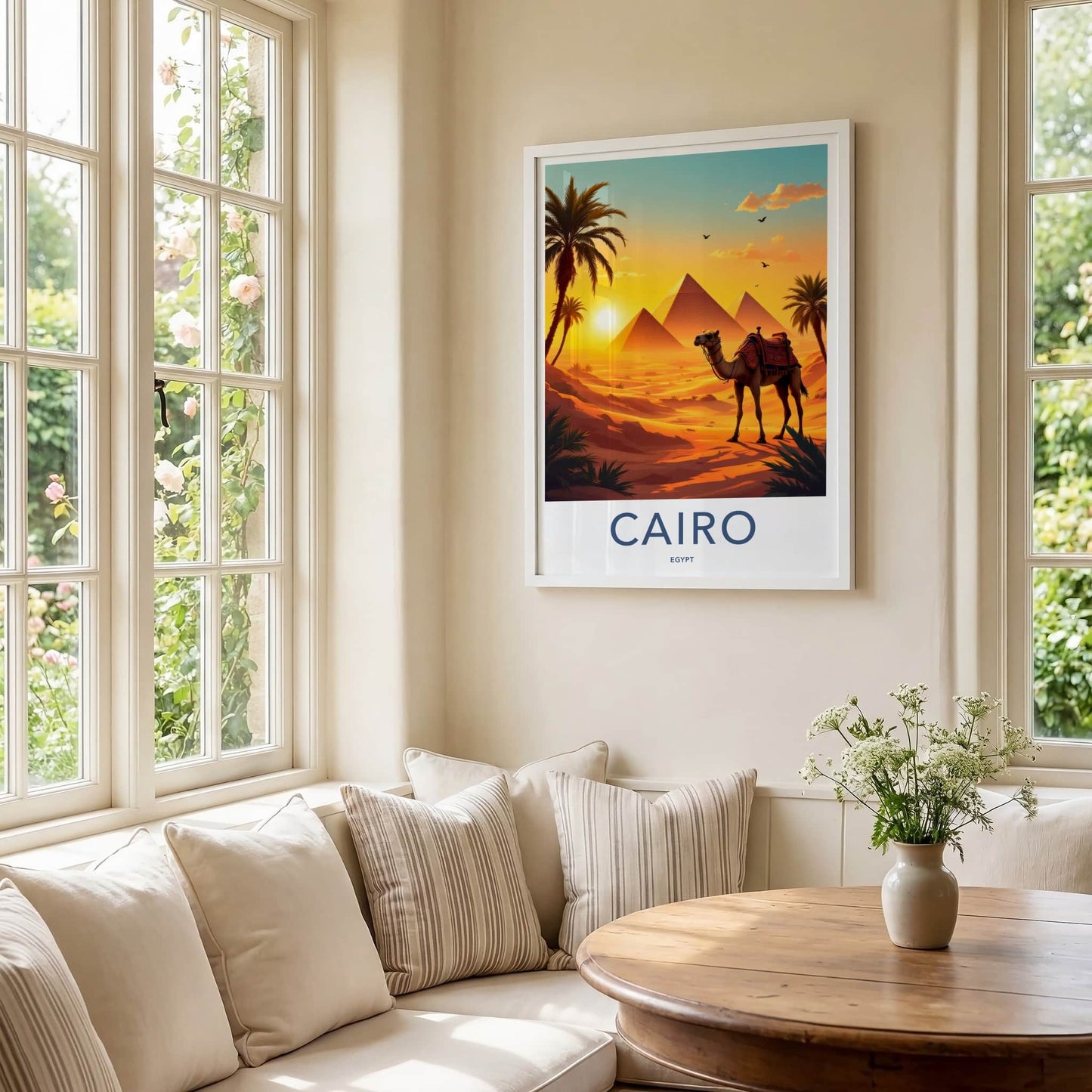 Cairo Poster - Egypt Travel Art - Ancient Pyramids Camel Home Decor
