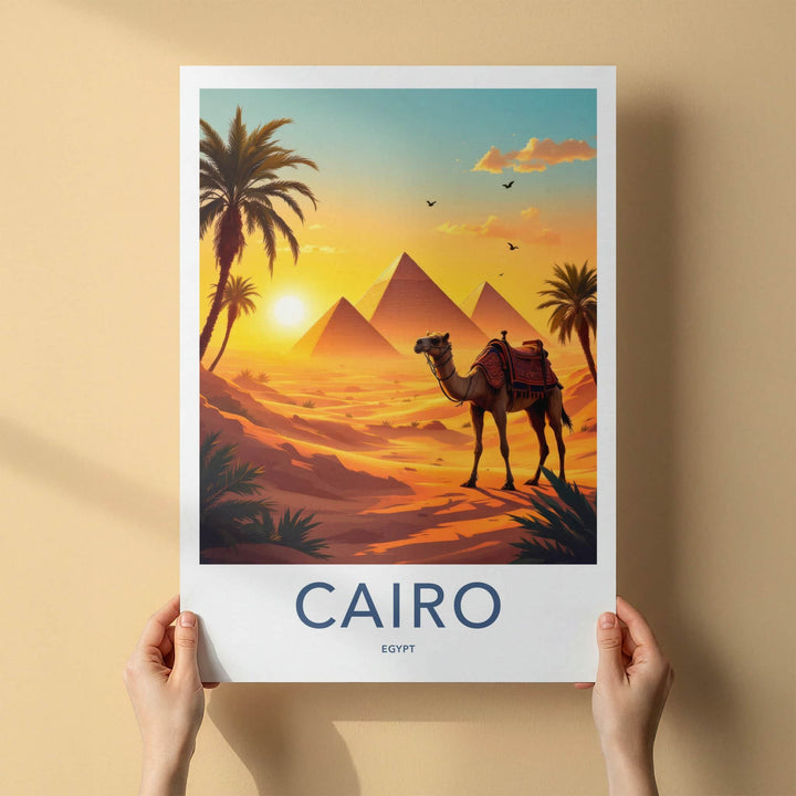 Cairo Poster - Egypt Travel Art - Ancient Pyramids Camel Home Decor