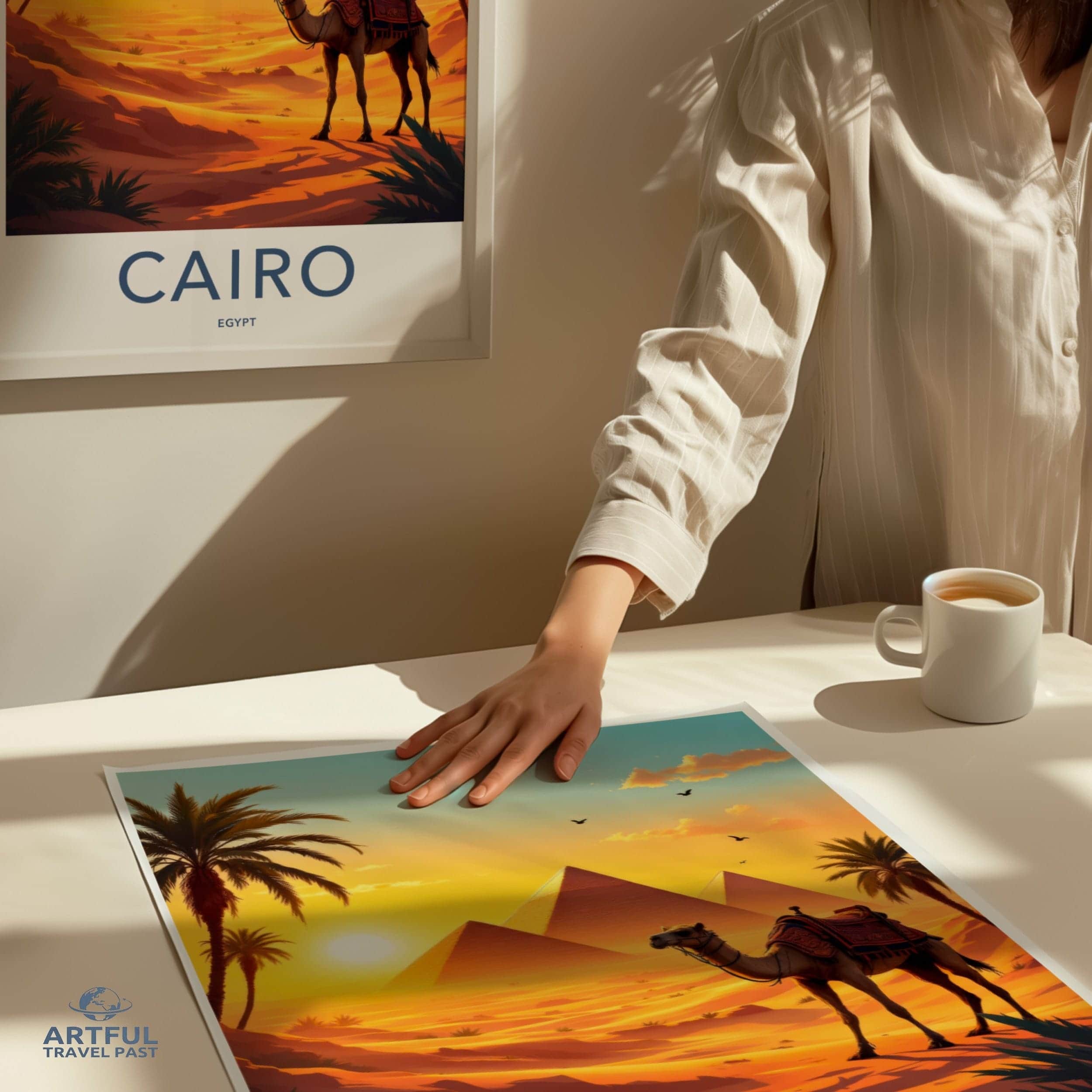 Cairo Poster - Egypt Travel Art - Ancient Pyramids Camel Home Decor