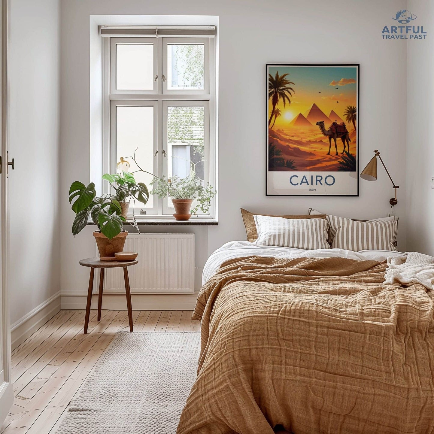 Cairo Poster - Egypt Travel Art - Ancient Pyramids Camel Home Decor