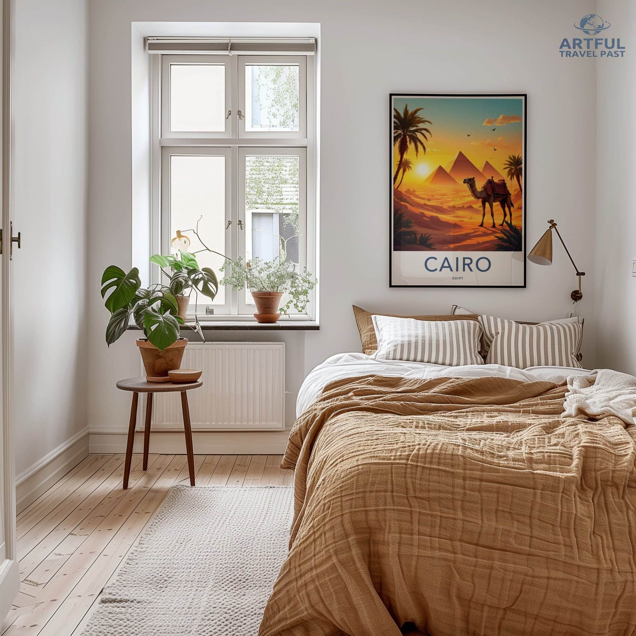 Cairo Poster - Egypt Travel Art - Ancient Pyramids Camel Home Decor