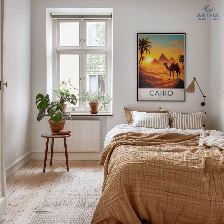 Cairo Poster - Egypt Travel Art - Ancient Pyramids Camel Home Decor