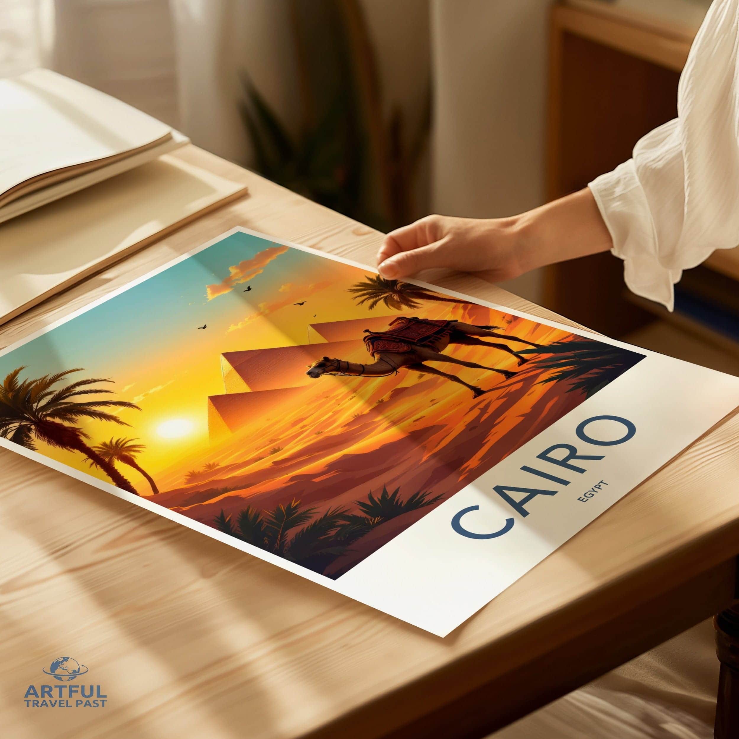 Cairo Poster - Egypt Travel Art - Ancient Pyramids Camel Home Decor