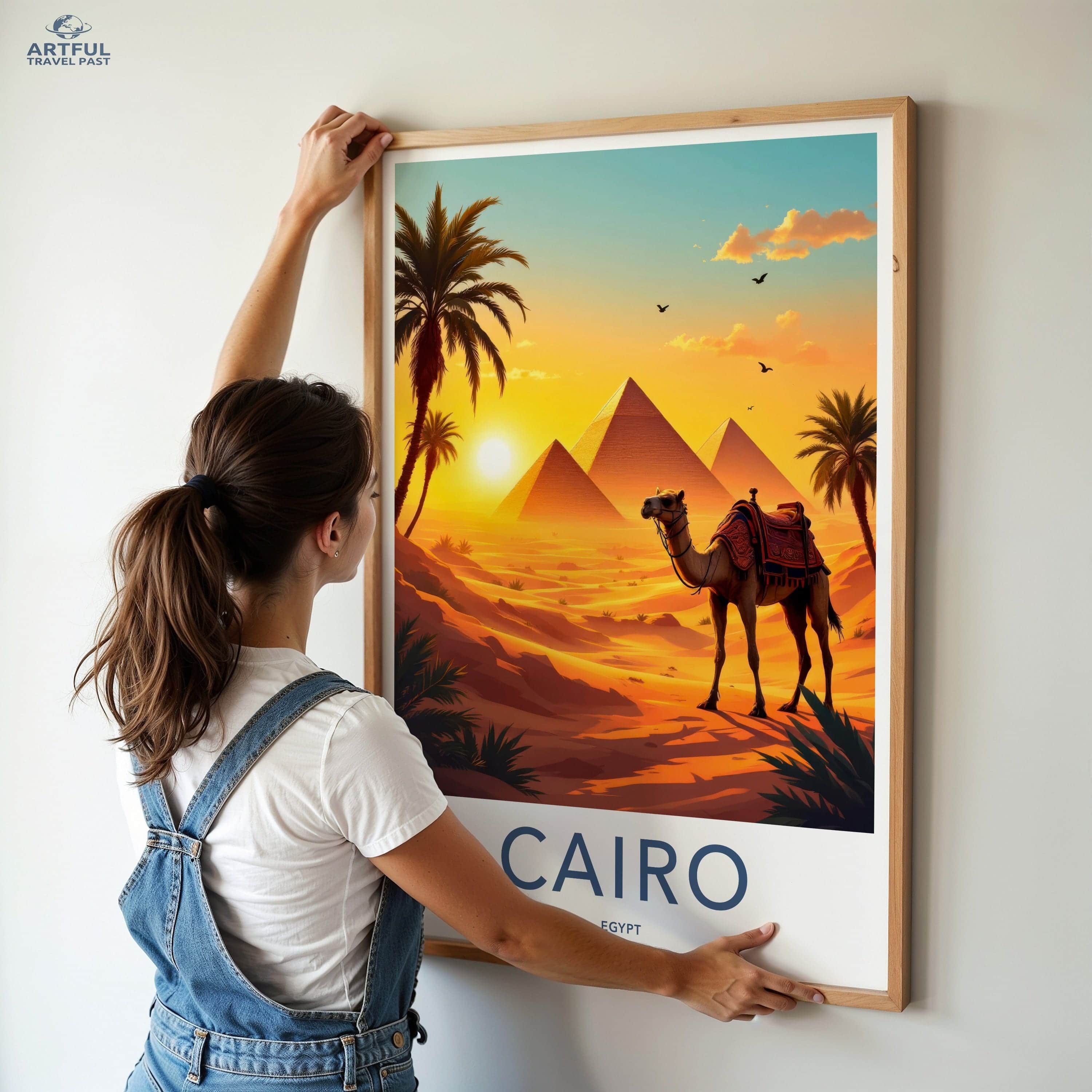 Cairo Poster - Egypt Travel Art - Ancient Pyramids Camel Home Decor