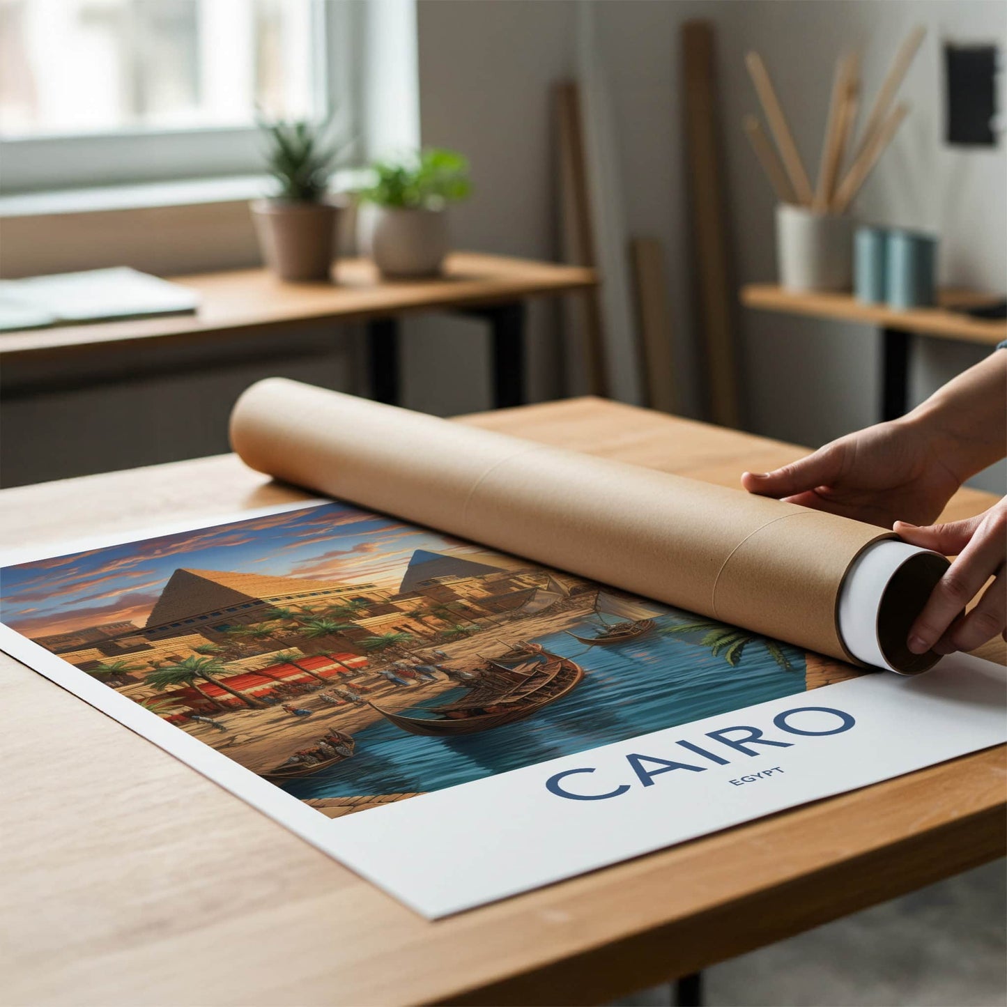 Cairo Poster - Egypt Travel Art - Ancient Pyramids River Home Decor