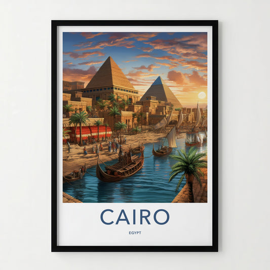 Cairo Poster - Egypt Travel Art - Ancient Pyramids River Home Decor