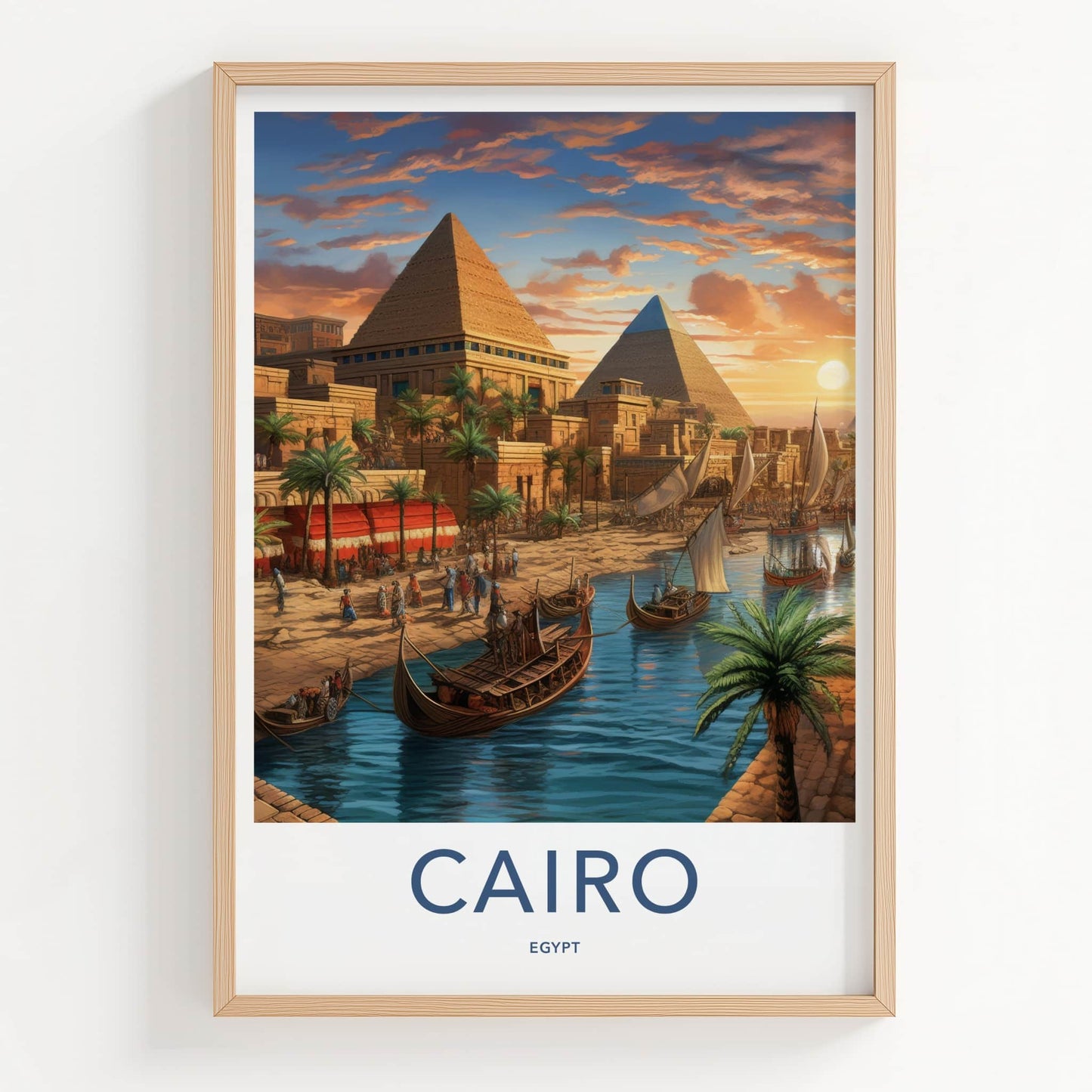 Cairo Poster - Egypt Travel Art - Ancient Pyramids River Home Decor