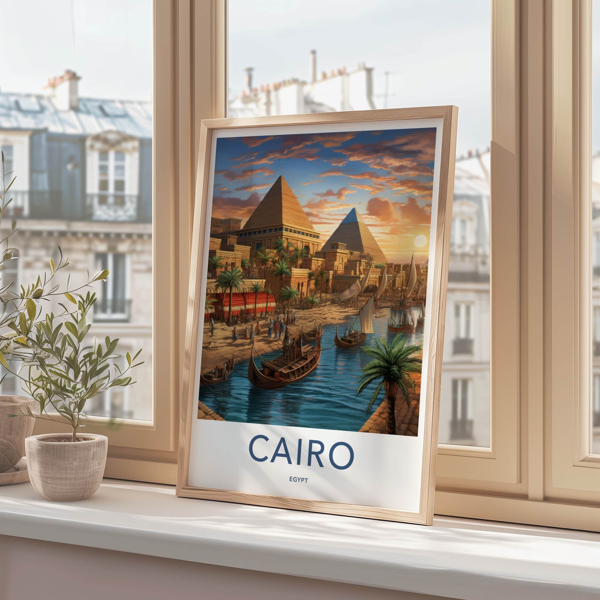 Cairo Poster - Egypt Travel Art - Ancient Pyramids River Home Decor