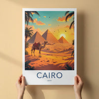 Cairo Poster - Egypt Travel Art - Camel Desert Pyramids Home Decor