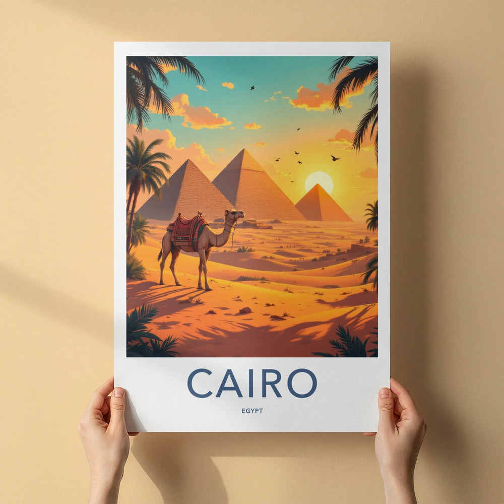 Cairo Poster - Egypt Travel Art - Camel Desert Pyramids Home Decor