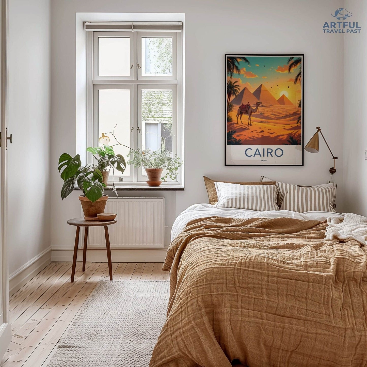 Cairo Poster - Egypt Travel Art - Camel Desert Pyramids Home Decor