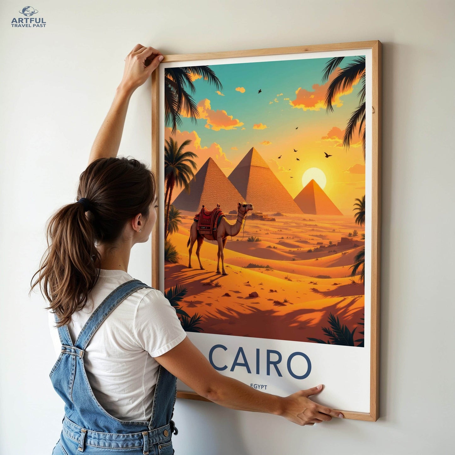 Cairo Poster - Egypt Travel Art - Camel Desert Pyramids Home Decor