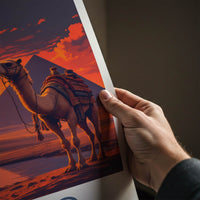 Cairo Poster - Egypt Travel Art - Camel Desert Sunset Home Decor