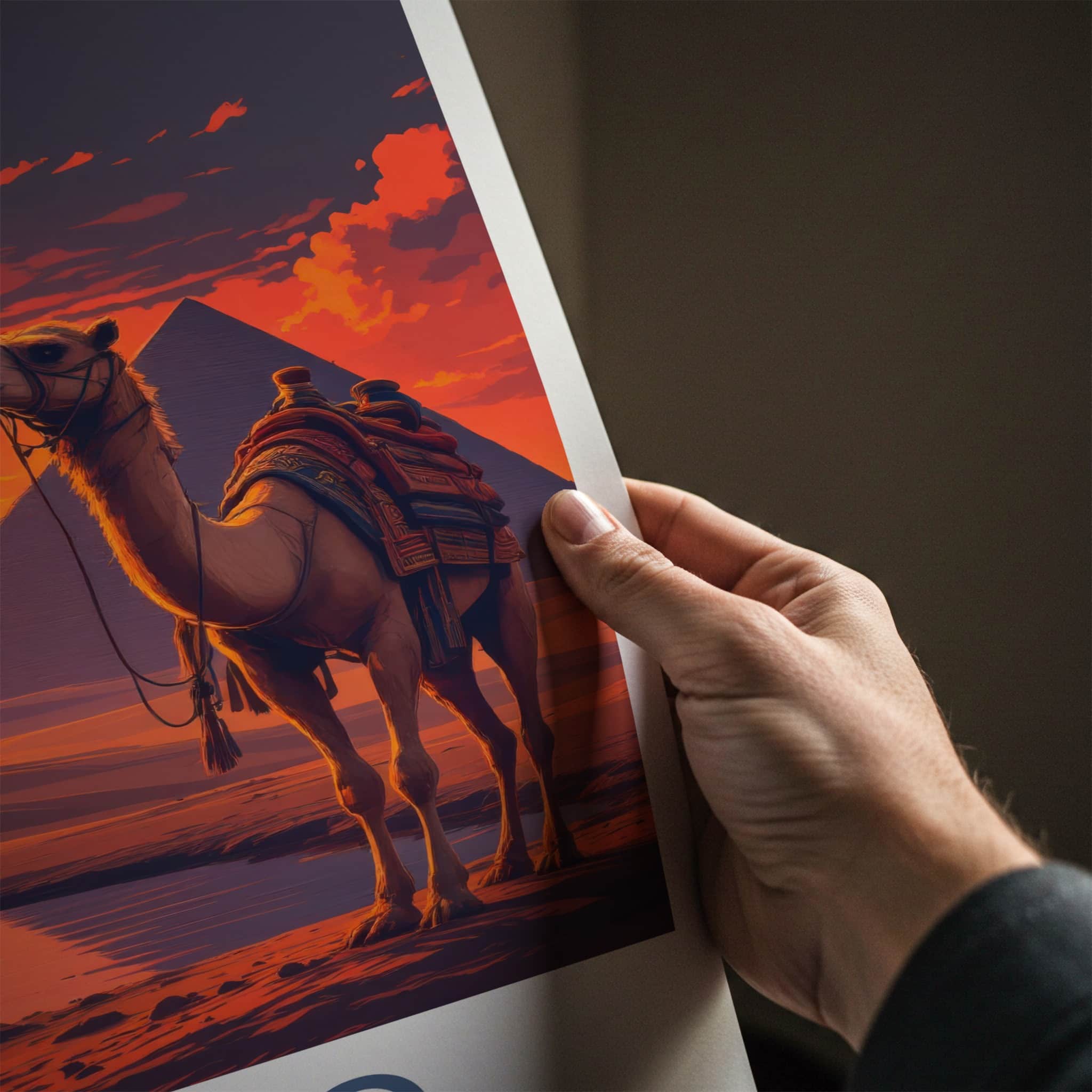 Cairo Poster - Egypt Travel Art - Camel Desert Sunset Home Decor