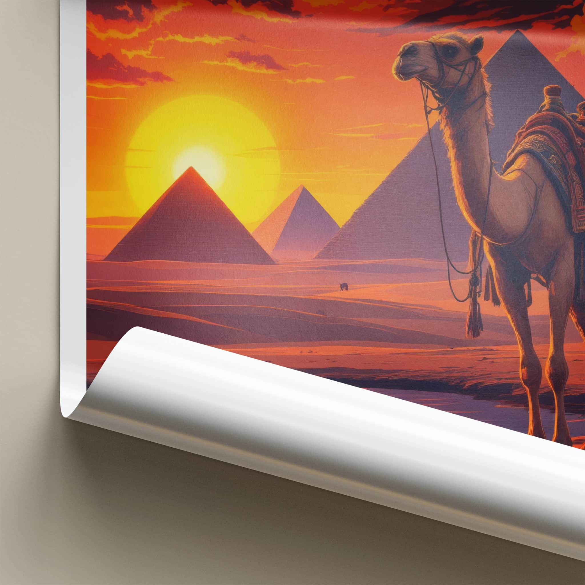 Cairo Poster - Egypt Travel Art - Camel Desert Sunset Home Decor