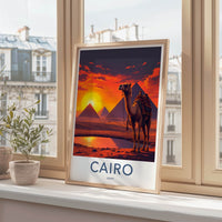 Cairo Poster - Egypt Travel Art - Camel Desert Sunset Home Decor