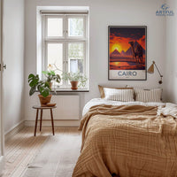 Cairo Poster - Egypt Travel Art - Camel Desert Sunset Home Decor