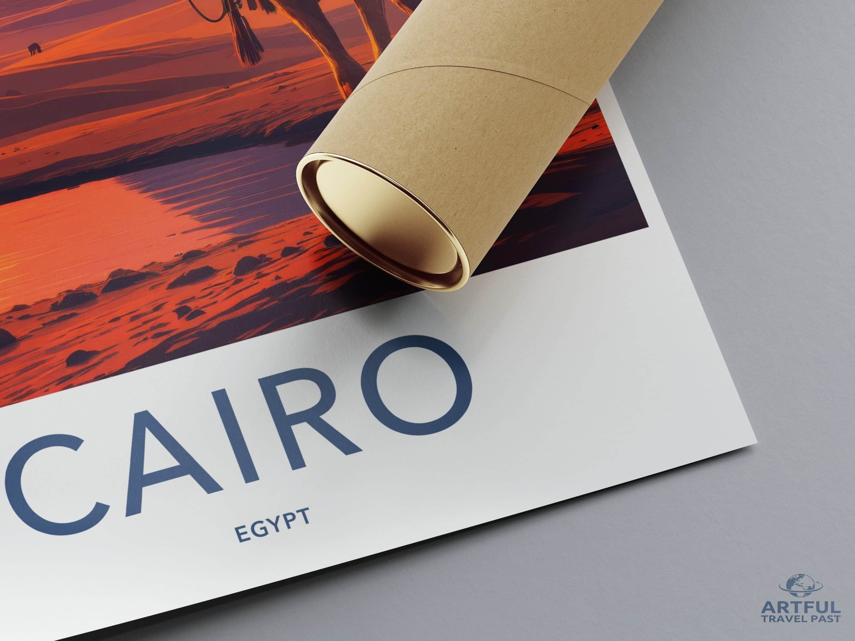Cairo Poster - Egypt Travel Art - Camel Desert Sunset Home Decor
