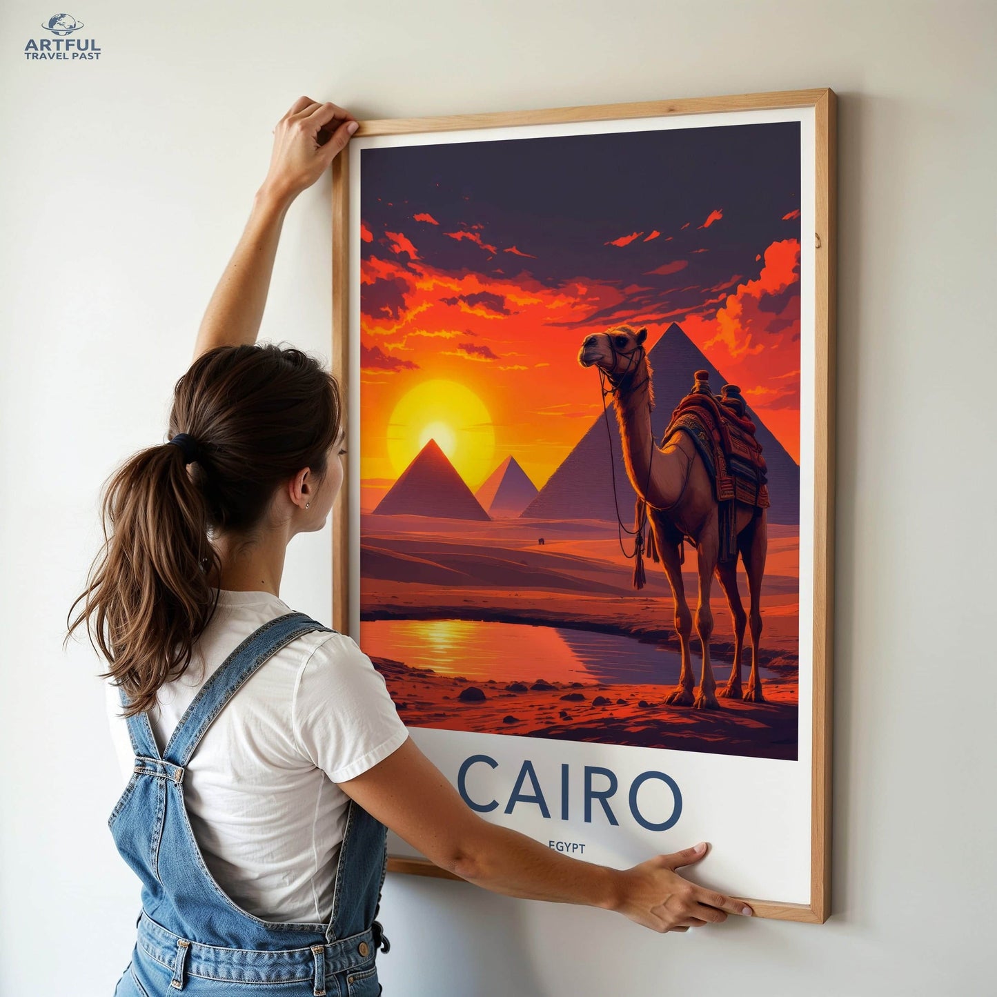 Cairo Poster - Egypt Travel Art - Camel Desert Sunset Home Decor