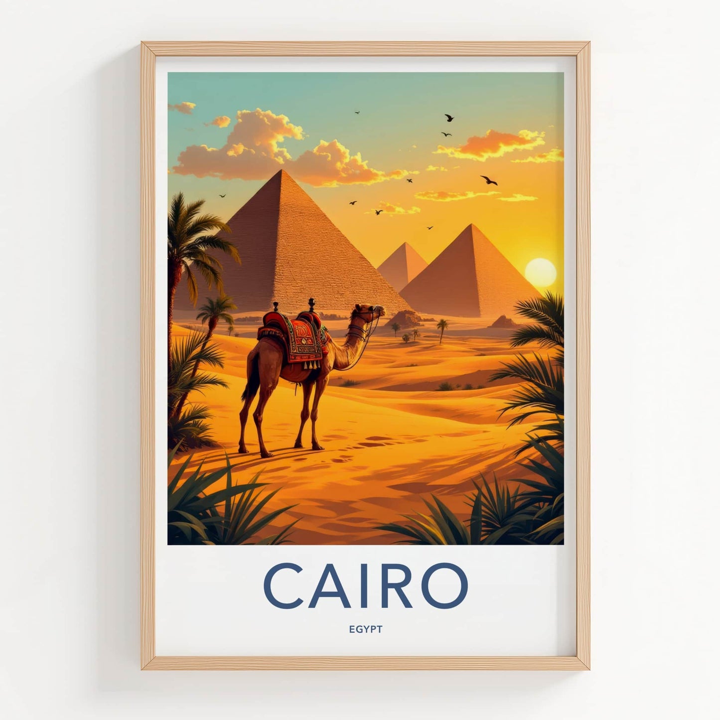 Cairo Poster - Egypt Travel Art - Camel Pyramid Desert Home Decor