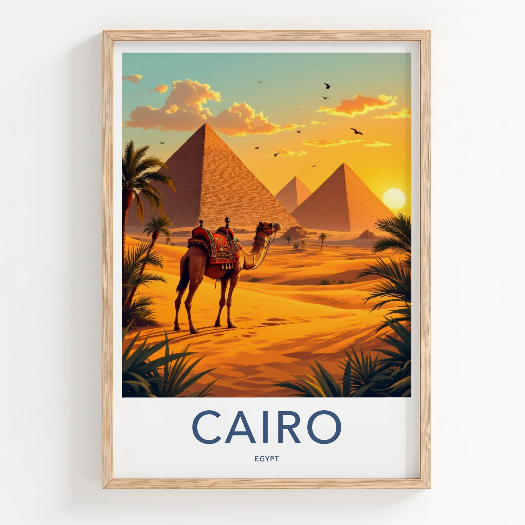 Cairo Poster - Egypt Travel Art - Camel Pyramid Desert Home Decor