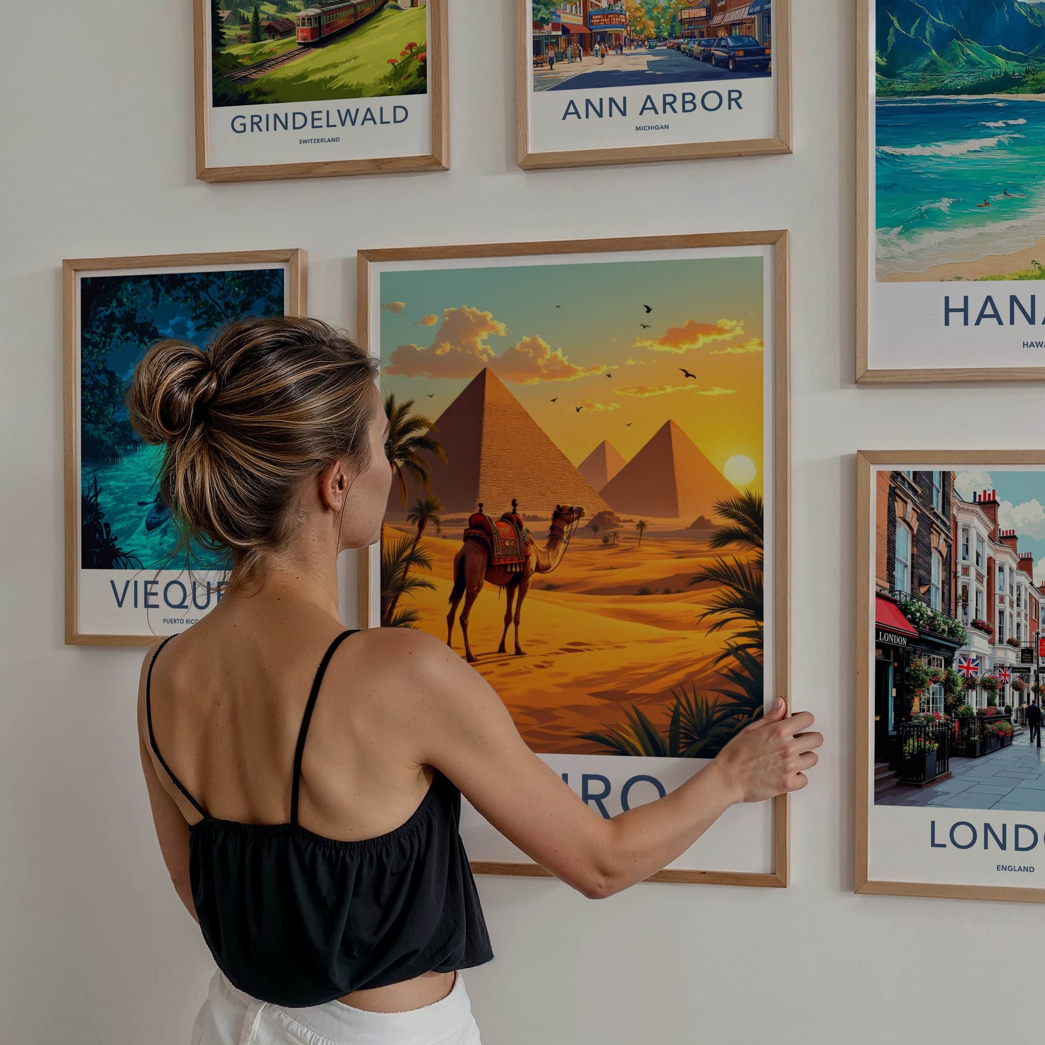 Cairo Poster - Egypt Travel Art - Camel Pyramid Desert Home Decor