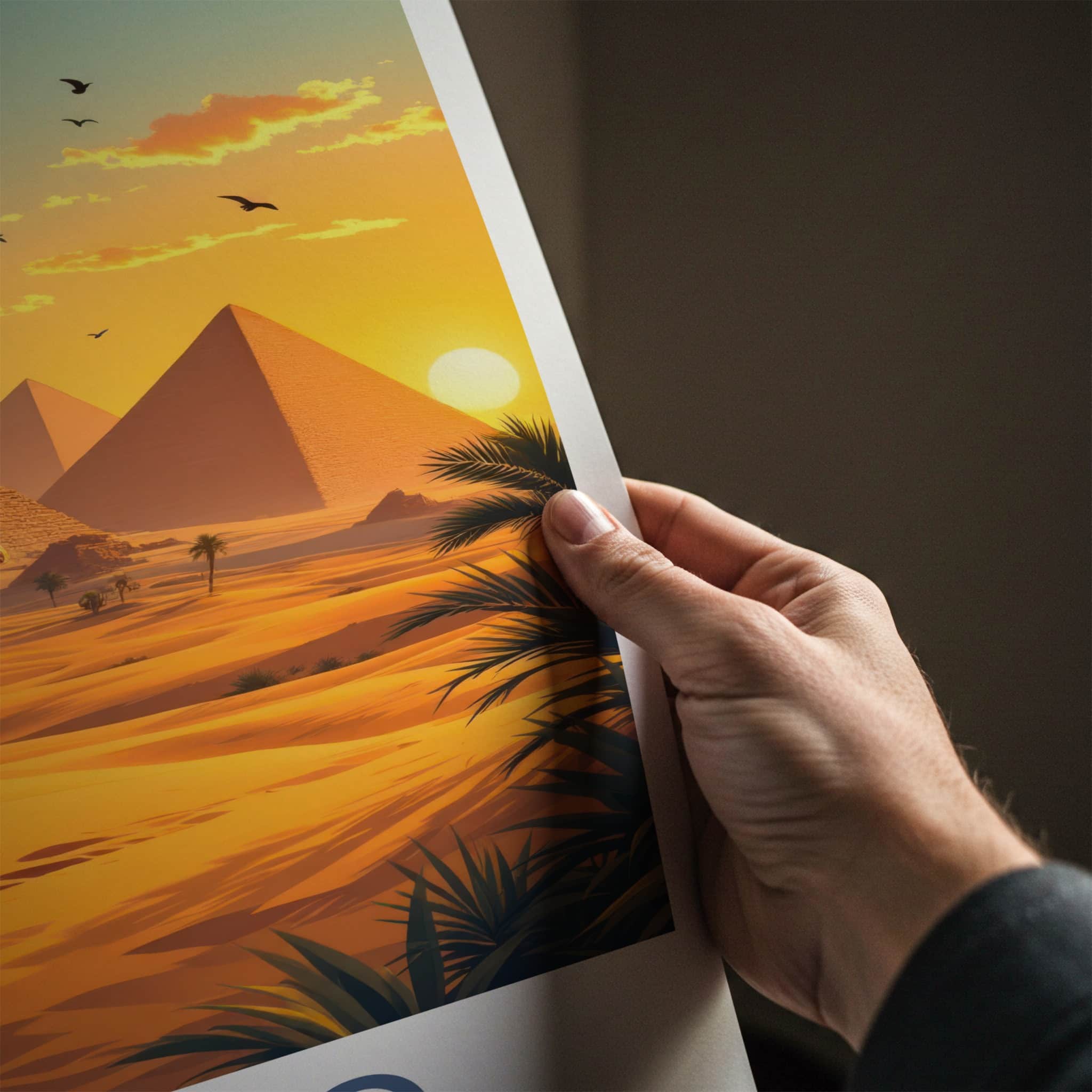Cairo Poster - Egypt Travel Art - Camel Pyramid Desert Home Decor