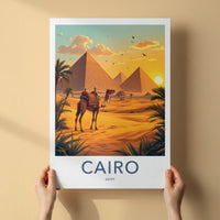 Cairo Poster - Egypt Travel Art - Camel Pyramid Desert Home Decor