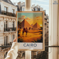 Cairo Poster - Egypt Travel Art - Camel Pyramid Desert Home Decor