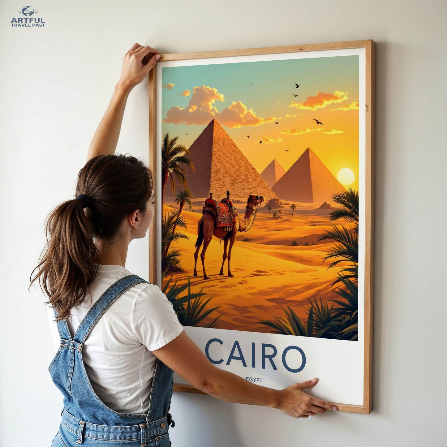 Cairo Poster - Egypt Travel Art - Camel Pyramid Desert Home Decor