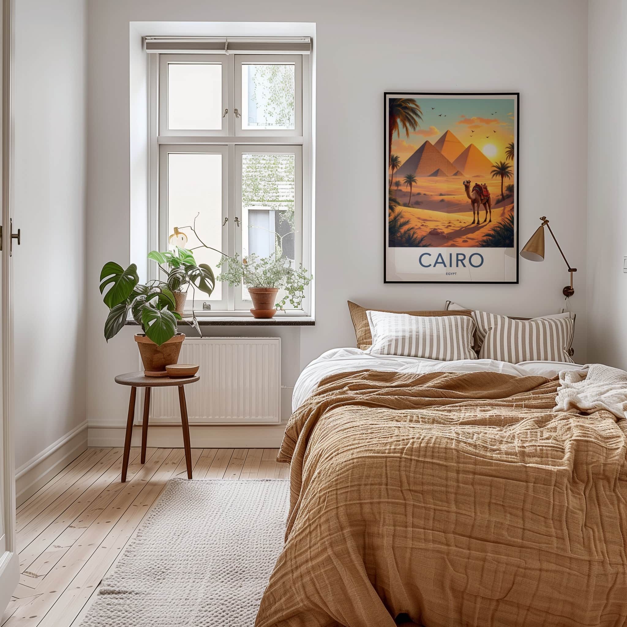 Cairo Poster - Egypt Travel Art - Desert Pyramids Camel Home Decor