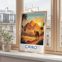 Cairo Poster - Egypt Travel Art - Desert Pyramids Camel Home Decor