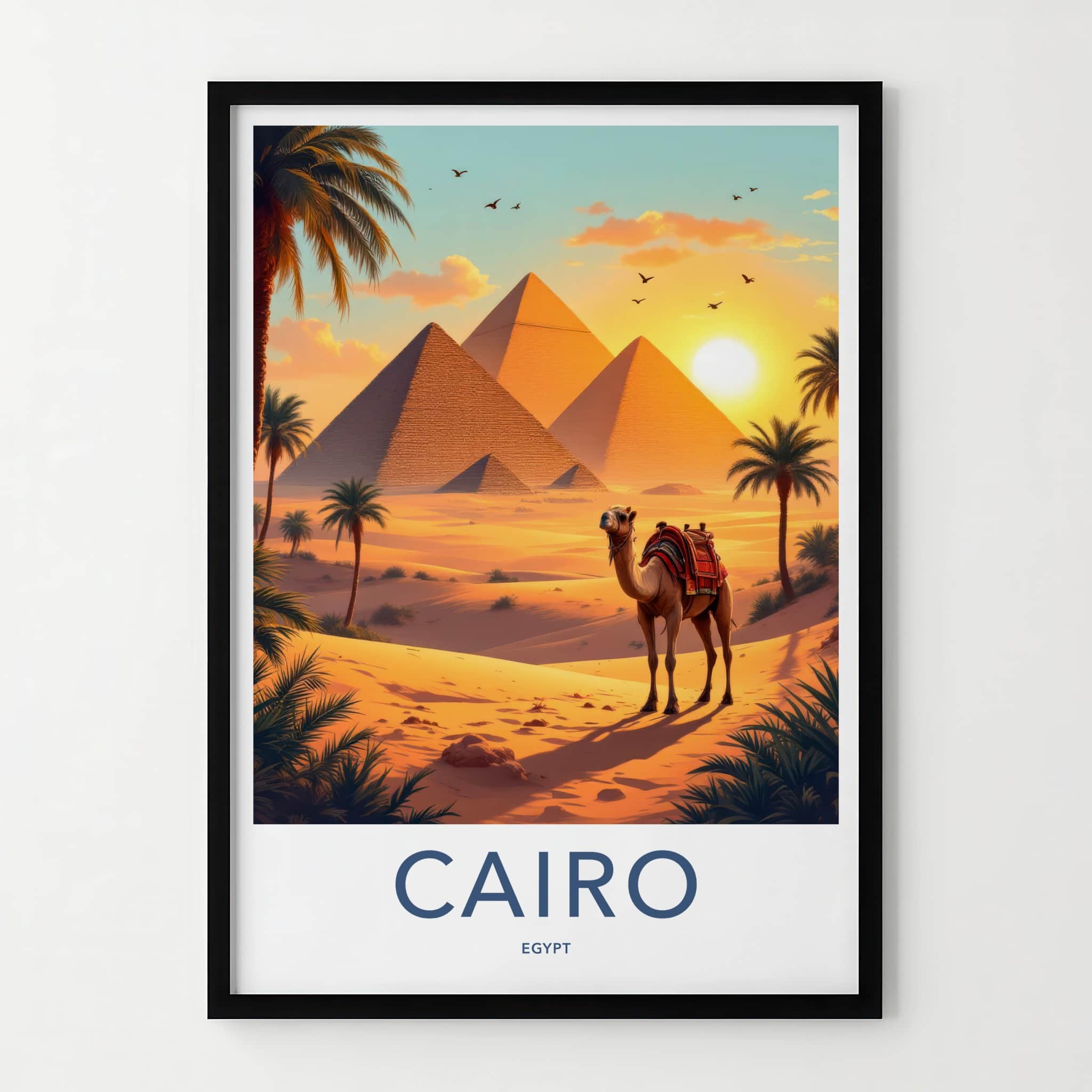 Cairo Poster - Egypt Travel Art - Desert Pyramids Camel Home Decor