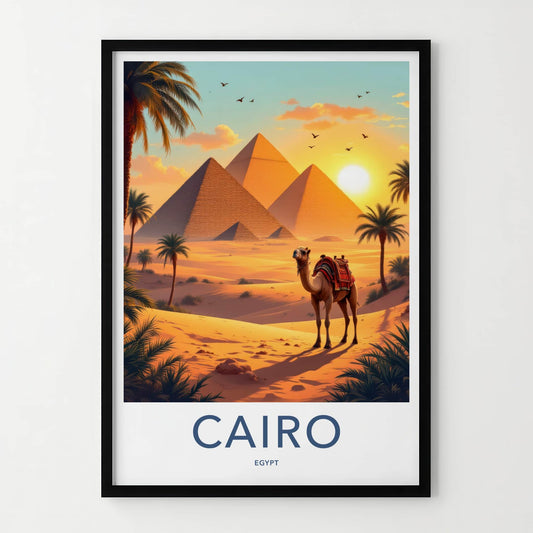 Cairo Poster - Egypt Travel Art - Desert Pyramids Camel Home Decor