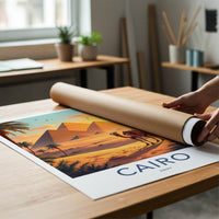 Cairo Poster - Egypt Travel Art - Desert Pyramids Camel Home Decor