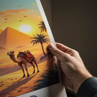 Cairo Poster - Egypt Travel Art - Desert Pyramids Camel Home Decor