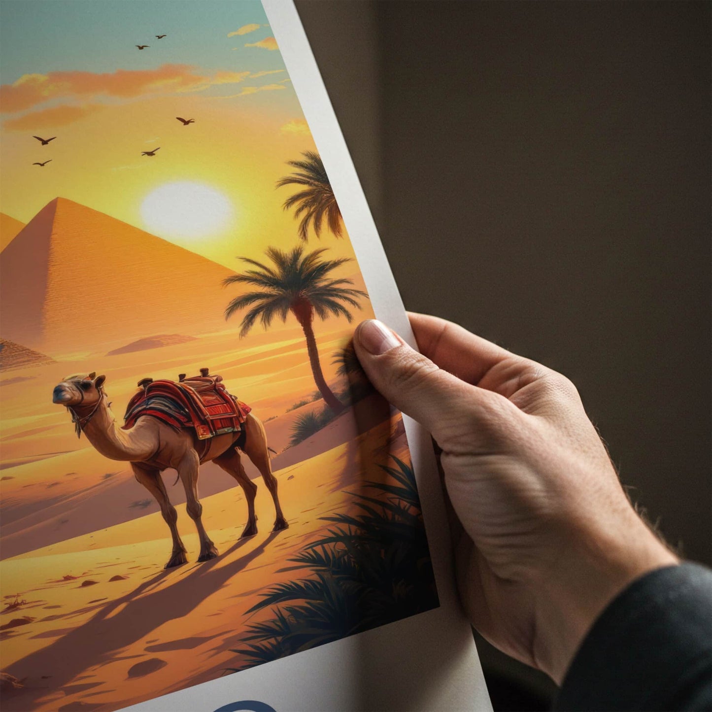 Cairo Poster - Egypt Travel Art - Desert Pyramids Camel Home Decor