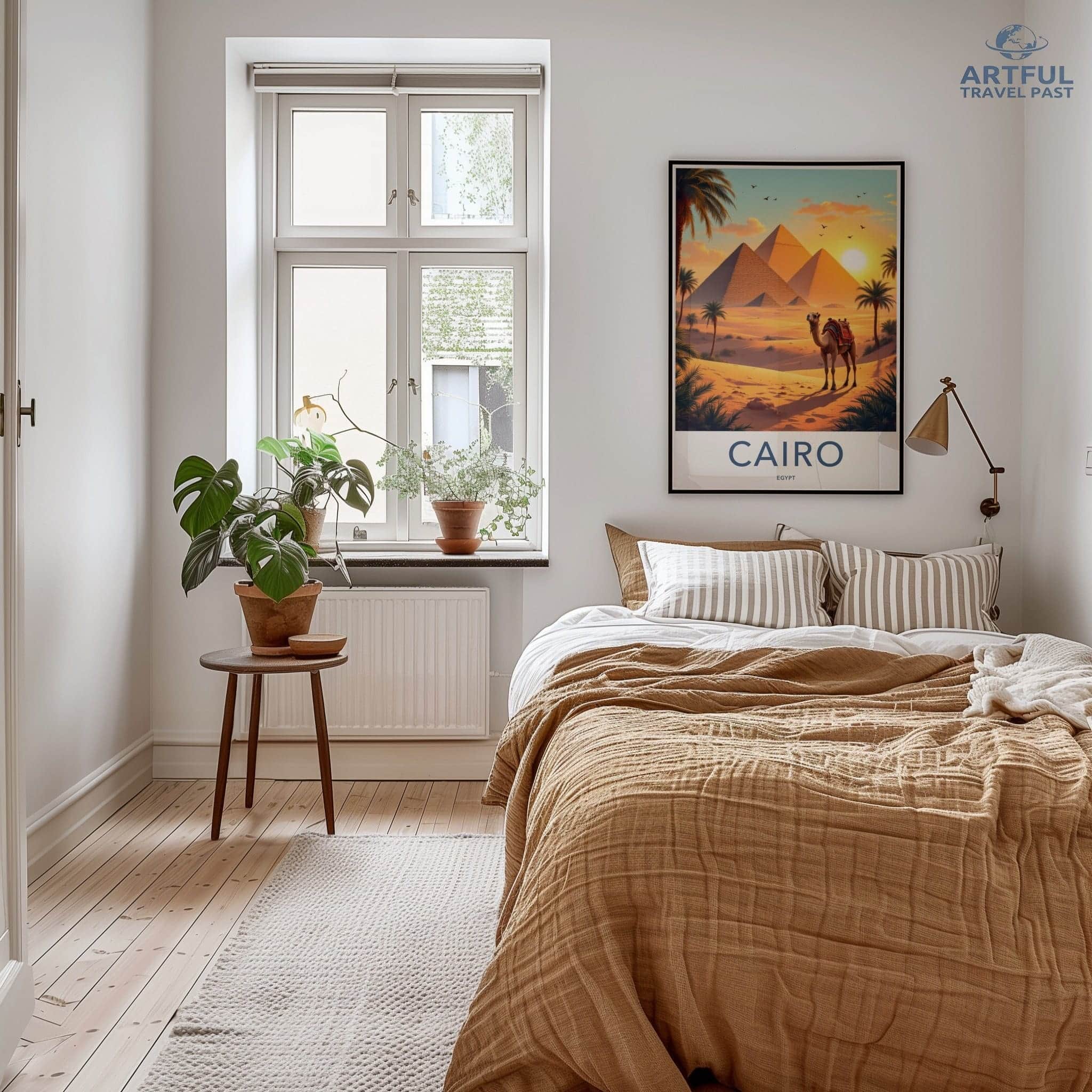 Cairo Poster - Egypt Travel Art - Desert Pyramids Camel Home Decor