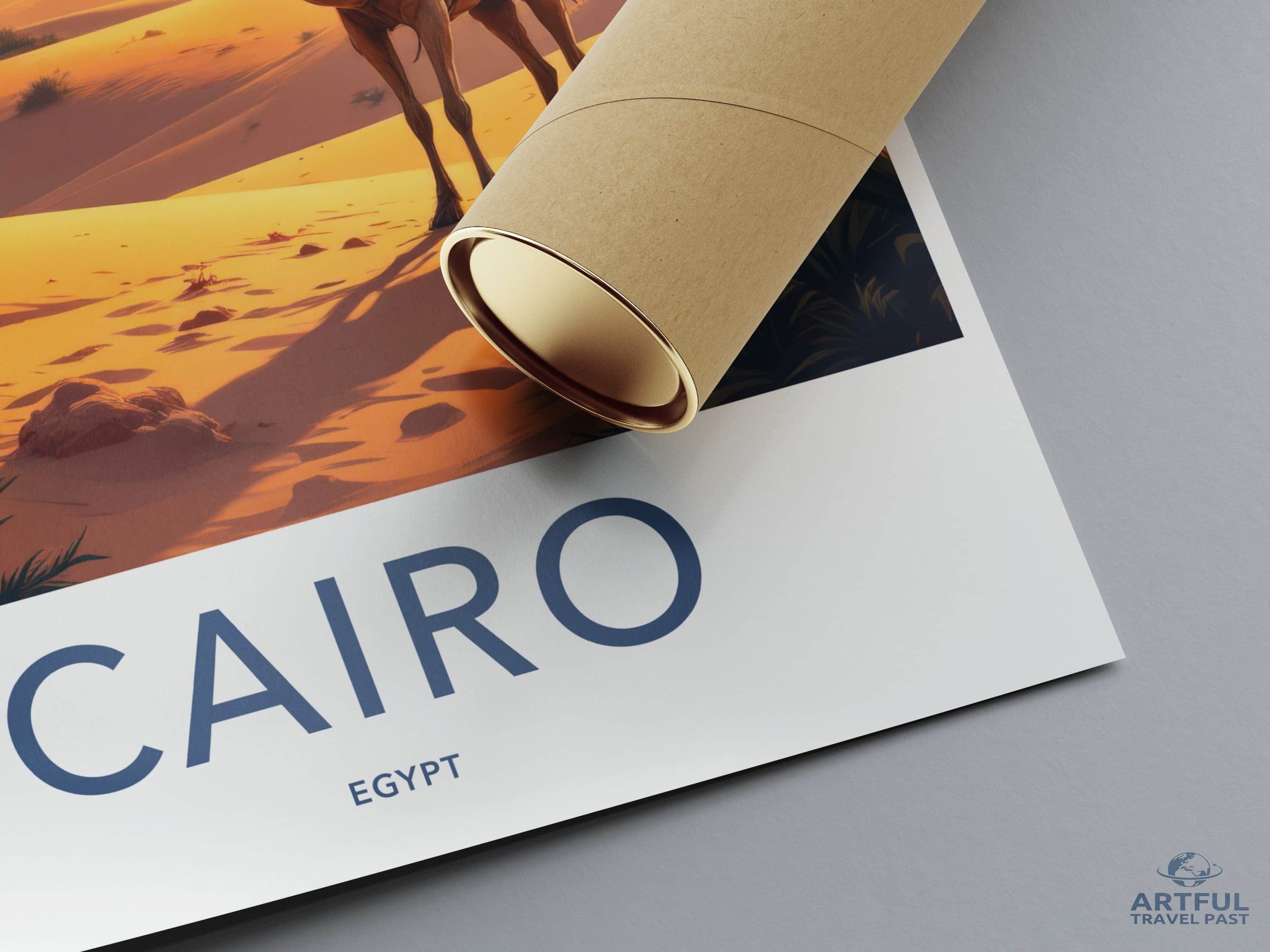 Cairo Poster - Egypt Travel Art - Desert Pyramids Camel Home Decor