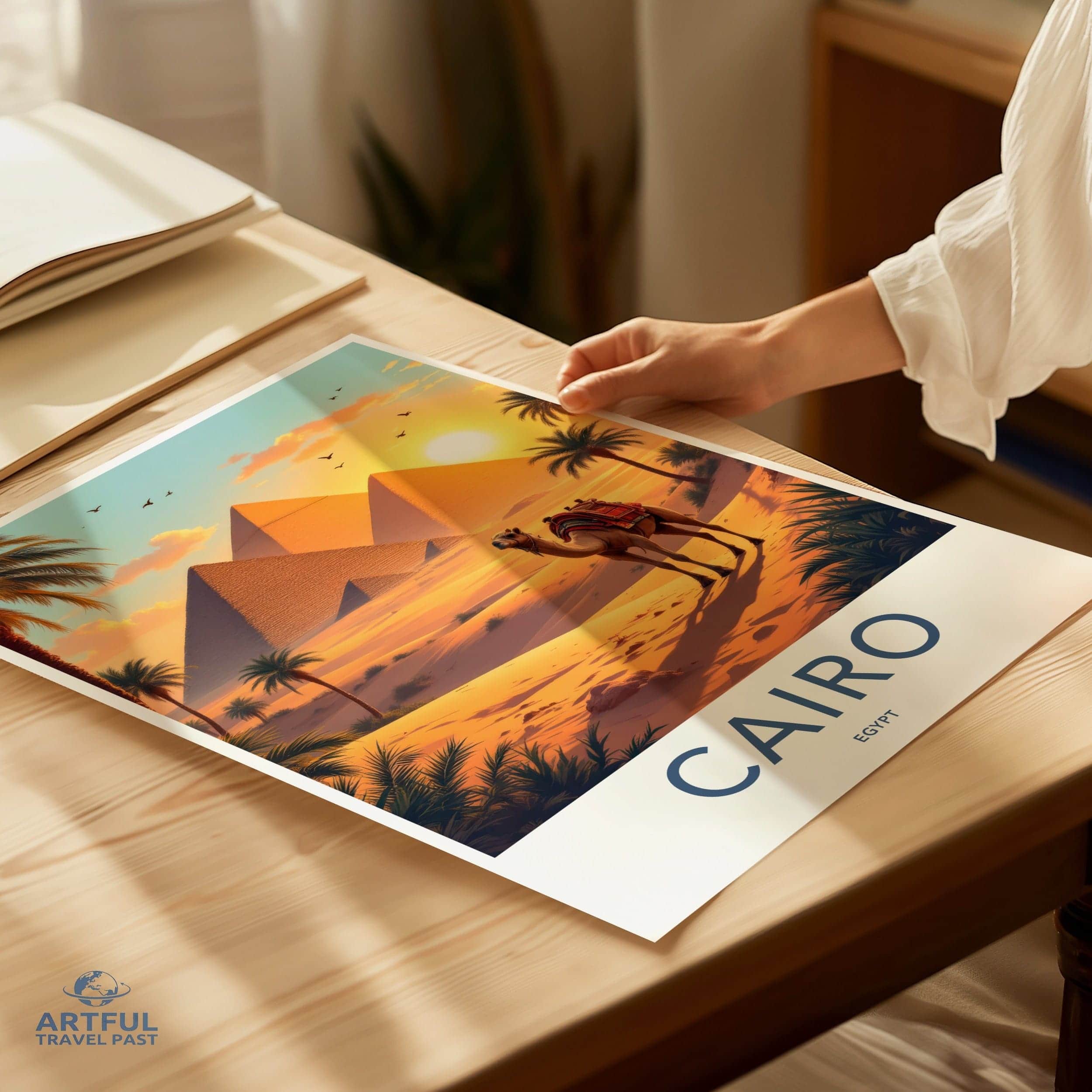 Cairo Poster - Egypt Travel Art - Desert Pyramids Camel Home Decor