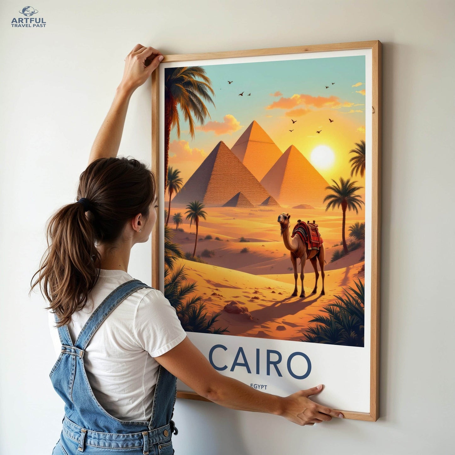 Cairo Poster - Egypt Travel Art - Desert Pyramids Camel Home Decor