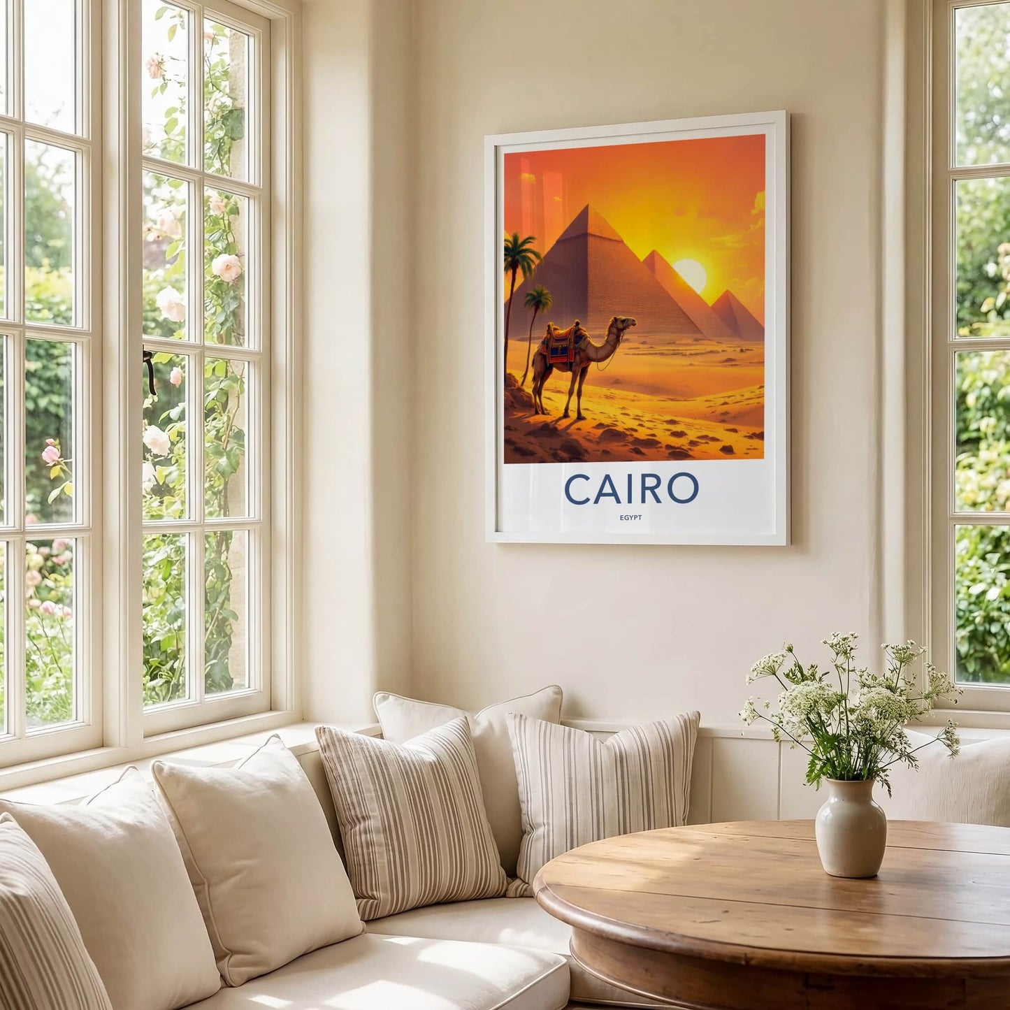 Cairo Poster - Egypt Travel Art - Desert Pyramids Sunset Home Decor