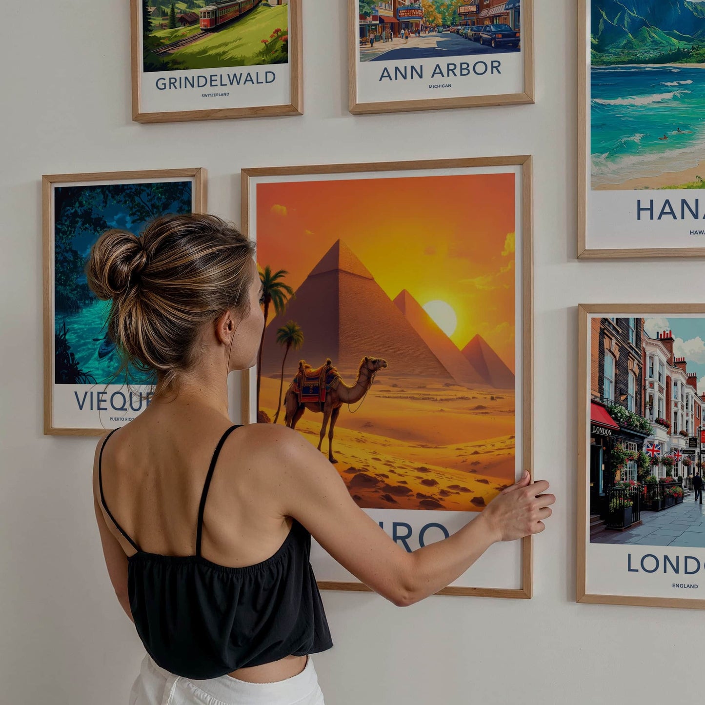 Cairo Poster - Egypt Travel Art - Desert Pyramids Sunset Home Decor