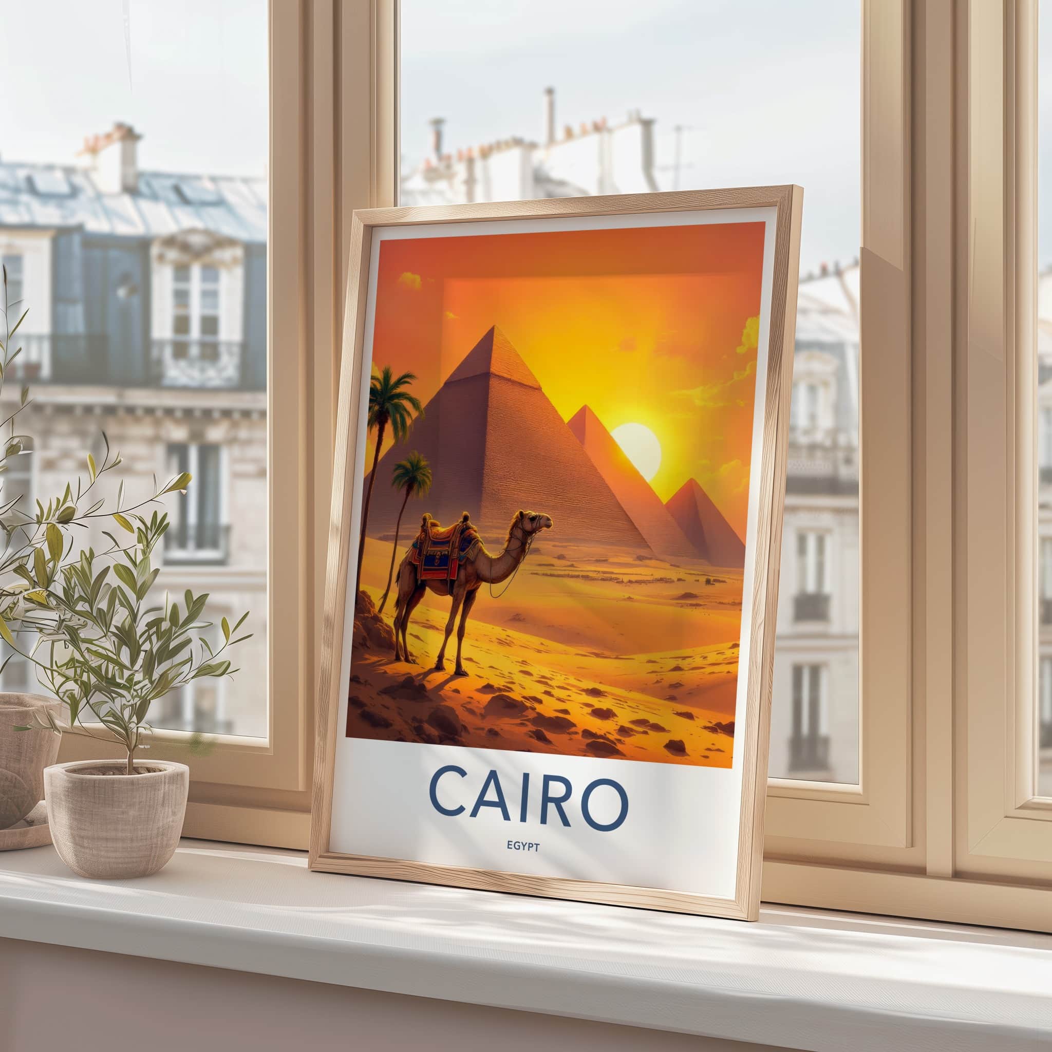 Cairo Poster - Egypt Travel Art - Desert Pyramids Sunset Home Decor