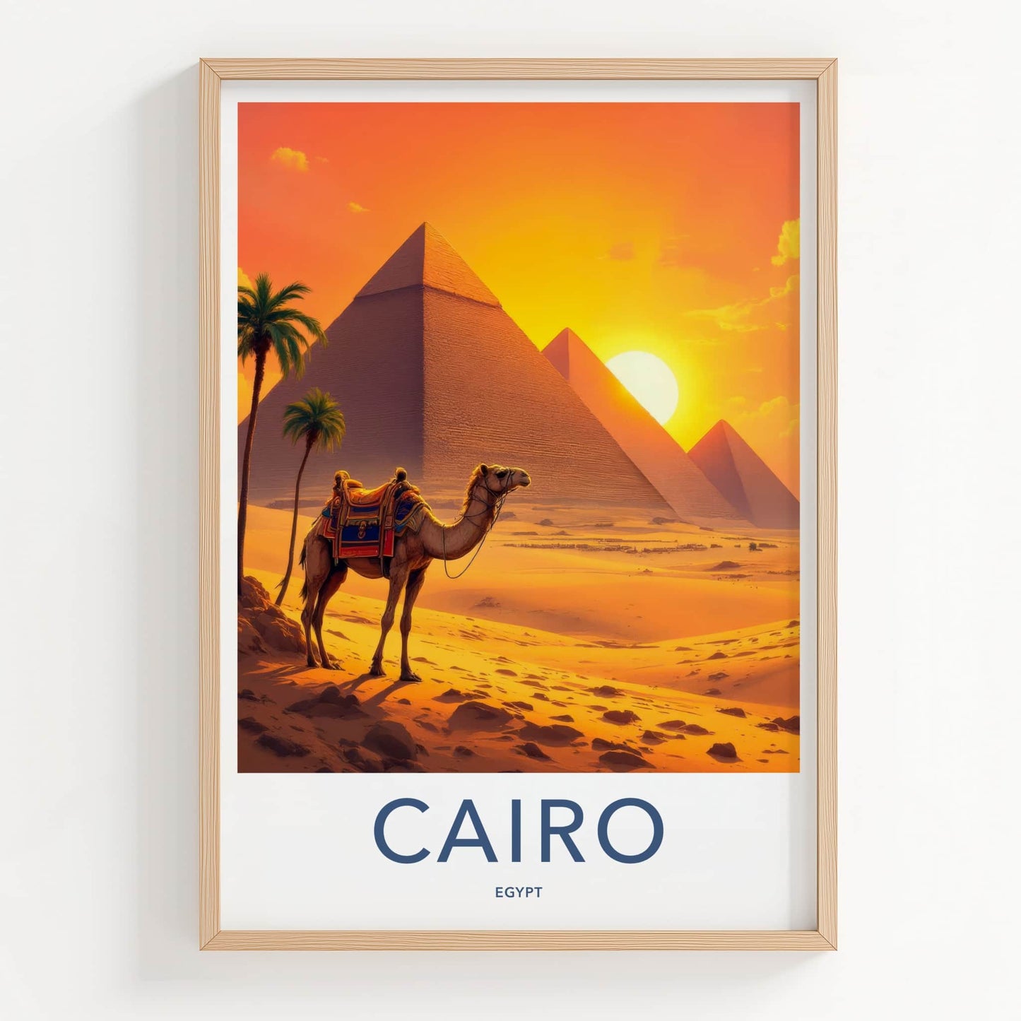 Cairo Poster - Egypt Travel Art - Desert Pyramids Sunset Home Decor
