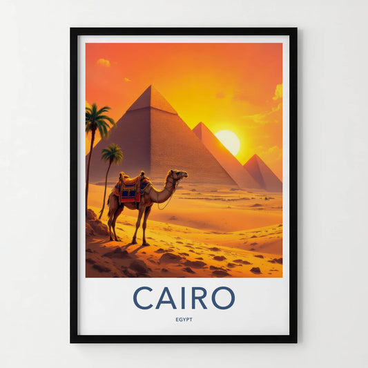 Cairo Poster - Egypt Travel Art - Desert Pyramids Sunset Home Decor