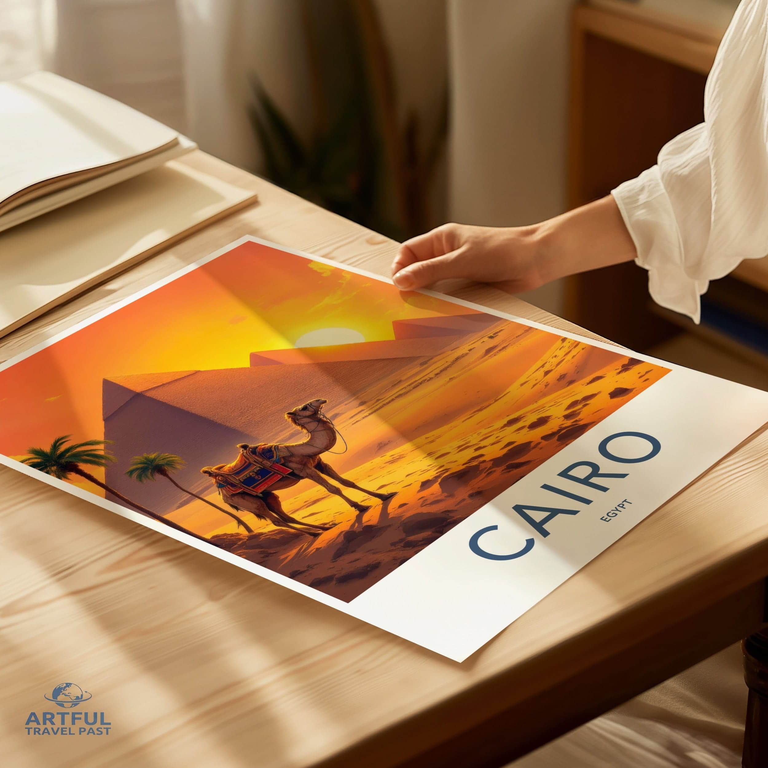Cairo Poster - Egypt Travel Art - Desert Pyramids Sunset Home Decor